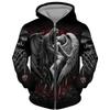 Hanorac/jachetă neagră cu imprimeu 3D la modă, unisex, gotic, cu fermoar, hanorac, personalitate, pulover pentru bărbați, îmbrăcăminte de stradă