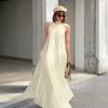 European and American Elegant Apricot Neck Vest Dress Women's Summer Vacation Style Loose A-shaped Skirt Long Dress