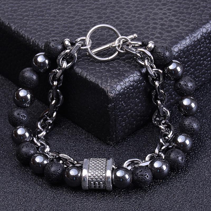 Men's Natural Tiger Eye Stone & Stainless Steel Chain Bracelet