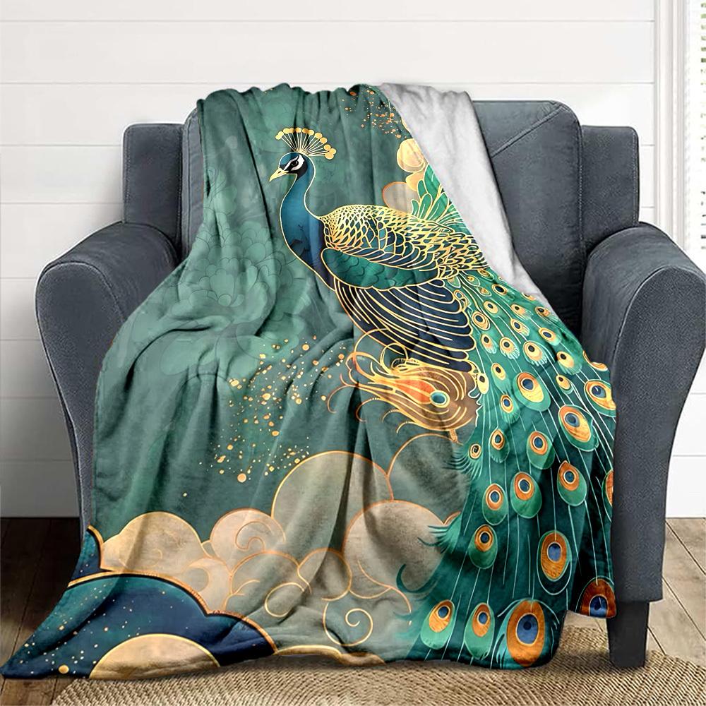 1 pièce Plaid Motif Plumes de Paon, Doux Chaud Couverture Toutes Saisons pour Canapé, Lit, Voiture, Bureau, Design Coloré Vibrant, Cadeau Durable & Confortable pour Décoration Intérieure