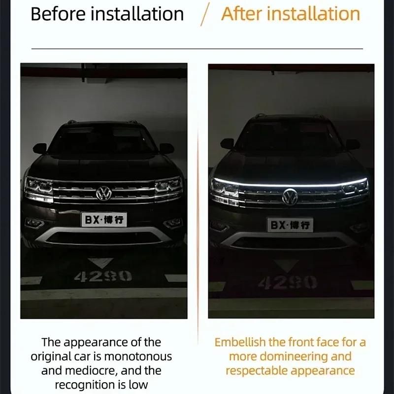 DIY Car Hood Light Daytime Running Strip Lighting Flexible Decorative Ambient Neon Lamp Atmosphere Backlight 12V