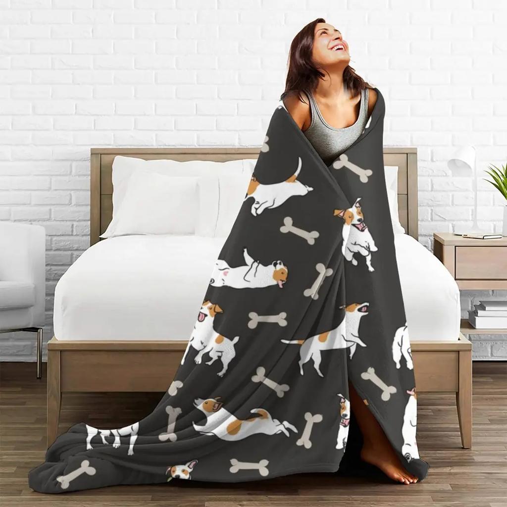 Jack Russell Terrier Dog Flannel Blanket Cute Animal Warm Soft Throw Blanket for Couch Bed Travel Print Bedspread Sofa Bed Cover