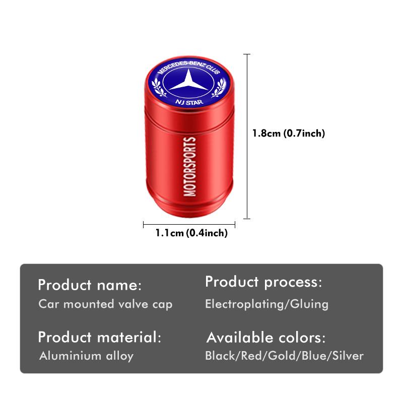 CRR1 4Pcs Car Air Valve Cap Aluminum Tire Wheel Stem Accessories For Mercedes Benz CLK GLC W212 C200 C300 W203 W204 W205 W169 W176