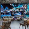 Wandbild Tapete Straße Graffiti Sportwagen Kreative 3D Fototapete Für Restaurant Cafe Bar Dekoration Wandmalerei