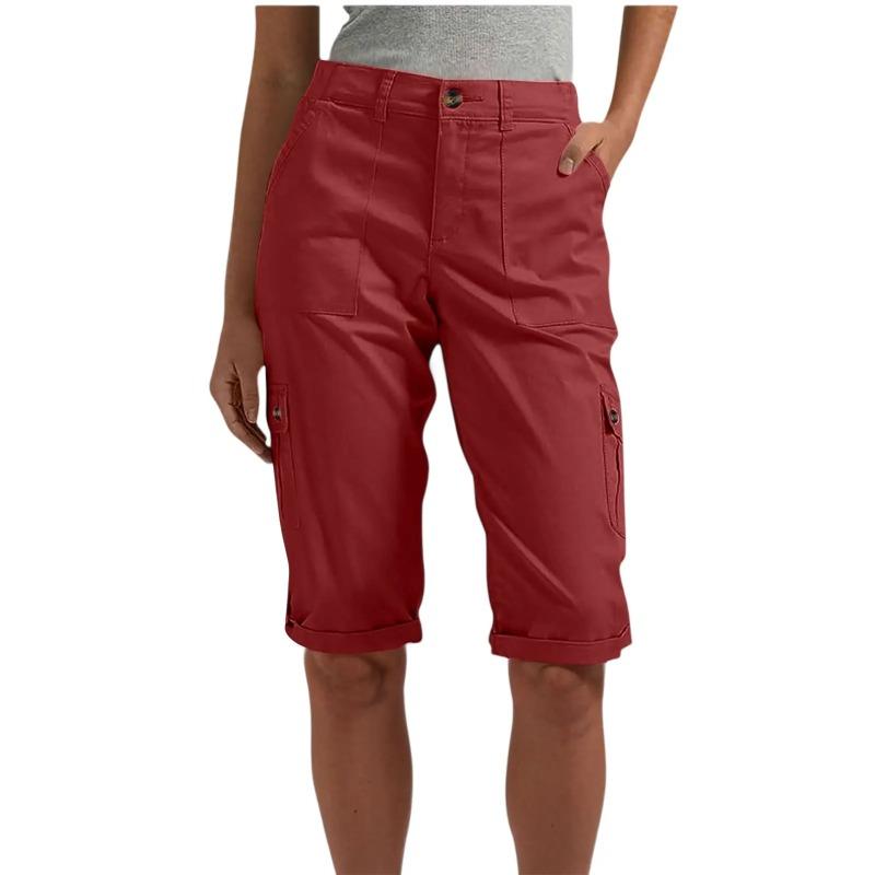 Pantalones Cortos Cargo Elegantes para Mujer Primavera Verano Moda Casual Color Sólido Bolsillo Peto Pierna Recta Ajustada Pantalones de Cinco Cuartos