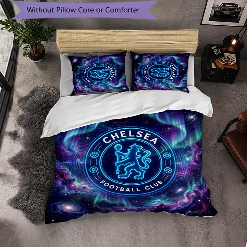 Chelsea FC Pattern 3 Pieces Bedding Set Soft Microfiber Duvet Cover with Pillow Cases for Bedroom
