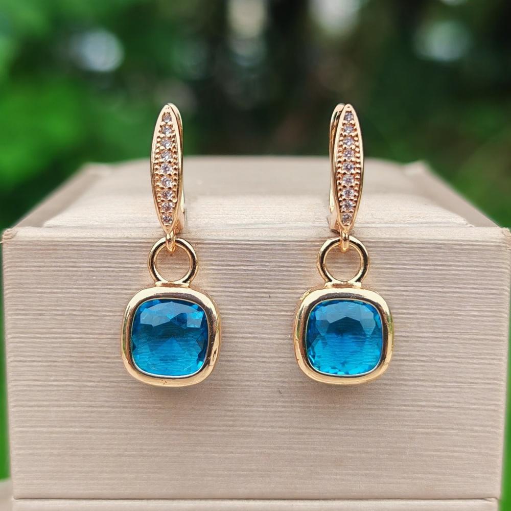 1 Pair Fashion 5-color Square Dangle Earrings for Women Cubic Zirconia Jewelry Daily Party Accessories