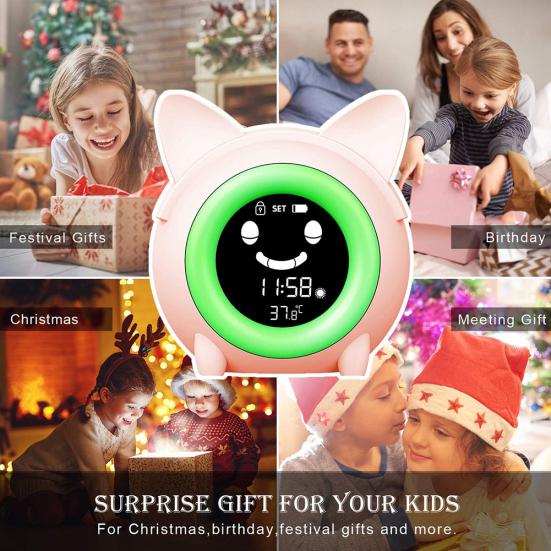 Kids Children Sleeping Training Temperature LED Light LCD Display Alarm Clock