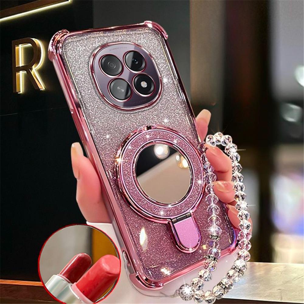 Pulseira Suporte de Espelho com Glitter Capa de Celular Para Huawei Nova 13 Pro 12 12S 11 10 9 8 7 6 5 Pro Silicone Macio À Prova de Choque Capa com Suporte