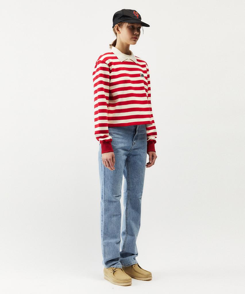MAYOL Double Collar Wappen Striped Long Sleeve T-Shirt_Red