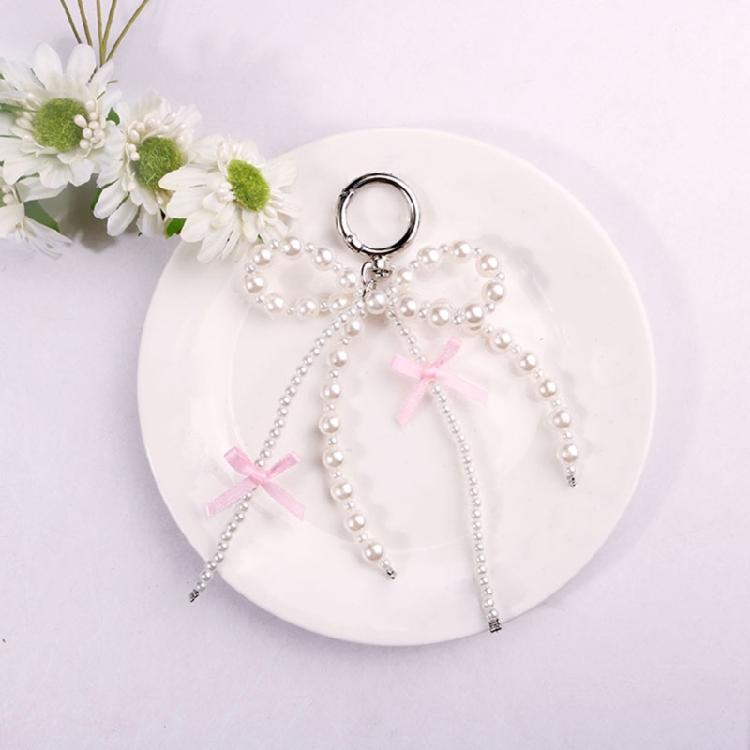 Pearls Beaded Bowknot Keychain Stylish Butterfly Knot Pendant Keyring Bag Charm