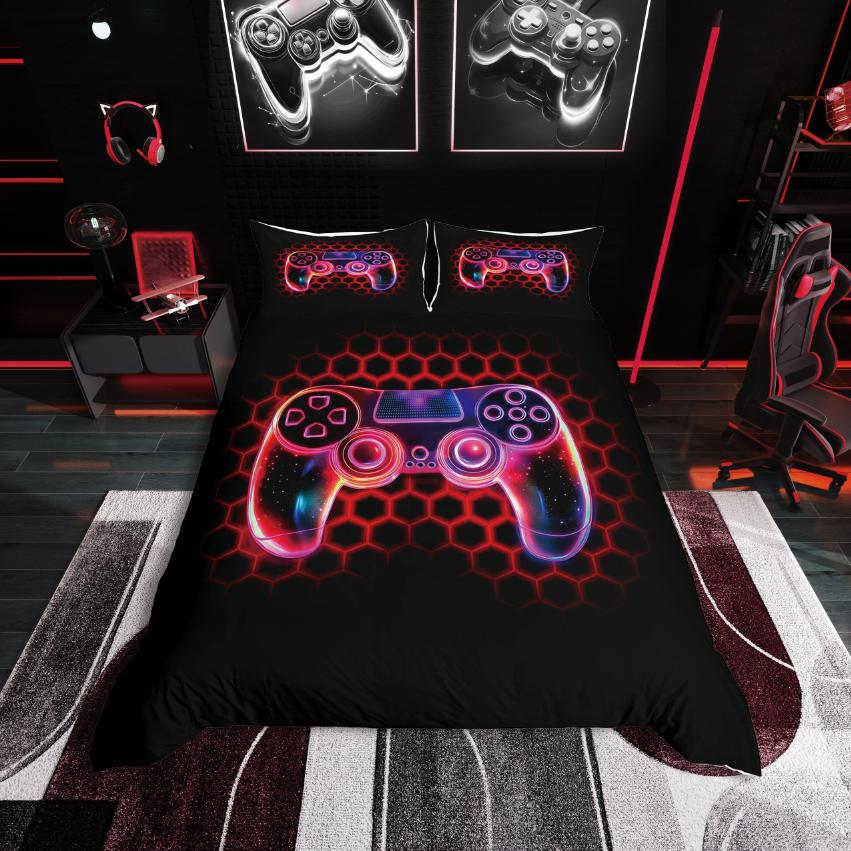 Homewish Video Game Duvet Cover Set,Gradient Gamepads for Boys Bedding Set,Abstract Gamer Decor