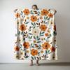 1pc Orange Flower Printed Flannel Blanket - 280gsm Heavyweight Soft Warm All-Season Throw with Vibrant Orange & Floral Pattern