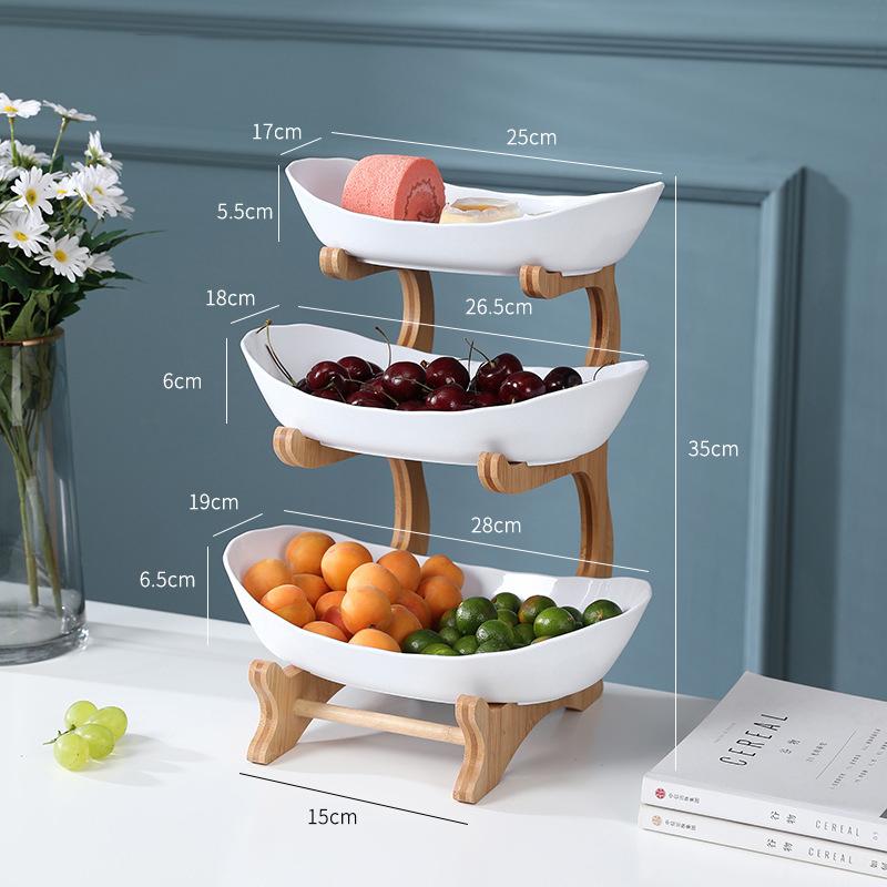 Table Plates Dinnerware Kitchen Fruit Bowl with Floors Partitioned Candy Cake Trays Wooden Tableware Dishes