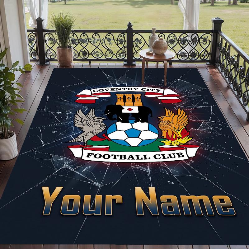 Custom Text Printed Rug Coventry City FC Non Slip Floor Carpet For Home Room Decor