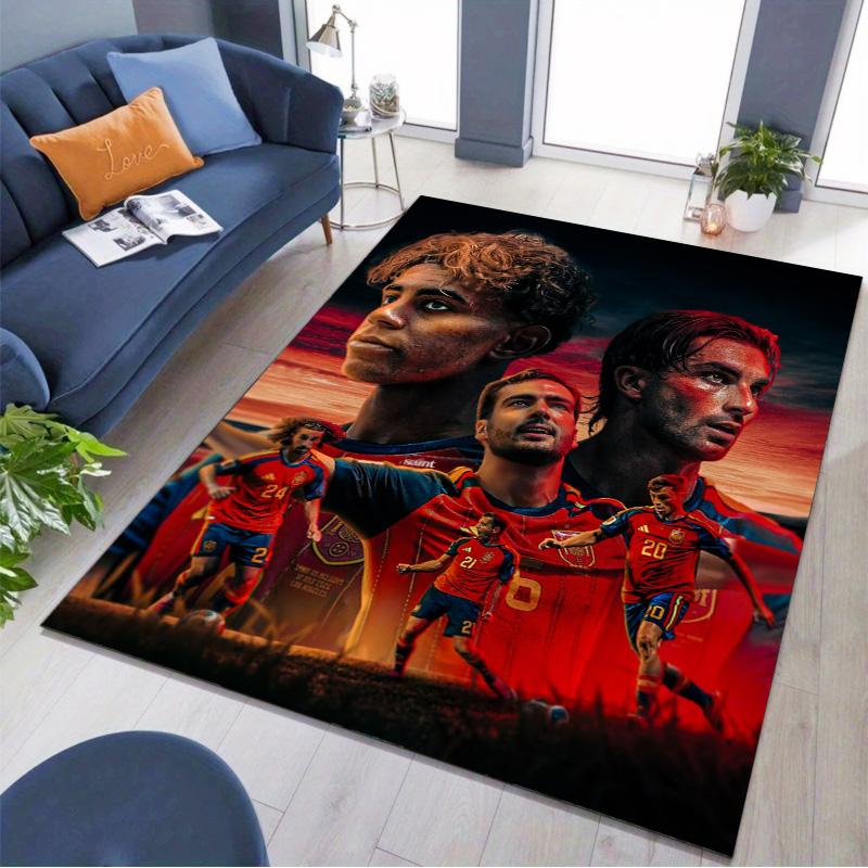 Spain National Football Team Player Collage Print Area Rug Non‑Slip Rectangular Floor Mat Soccer Fan Gaming Bedroom Decor