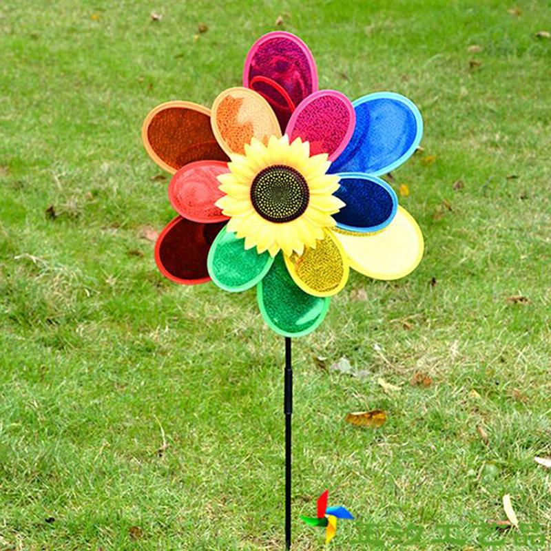 Double Layer Colorful Sunflower Windmill Kids Diy Outdoor Toys Garden Yard Decor