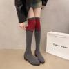 Sockenstiefel Damen Dicke Ferse Dünn Gestrickt Runde Zehenpartie Farblich Passend 2024 Frühling und Herbst sexy Elastische Lange Beine Über Knie Stiefel