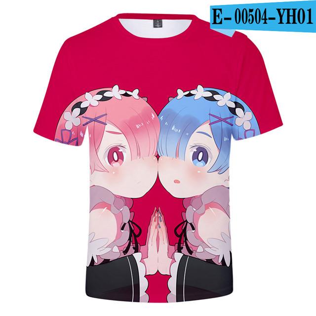 Re Zero 3D-bedrucktes T-Shirt, kurzärmelig, für Sommer, Männer und Frauen, Cartoon-Kleidung, Rem und Ram, japanisches Anime-Shirt, T-Shirts