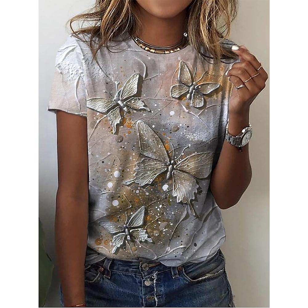 2024 neue Oansatz 3d Schmetterling Print T Shirt frauen T-shirt Sommer Mode Kurzarm Tops Übergroßen Sommer Top Weibliche Kleidung