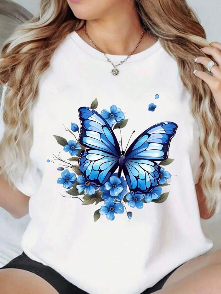 (Asian Size) Print Fashion Female Tee Top Women Clothing T Shirt sweet butterfly style trend Woman Short Sleeve Graphic T-shirts