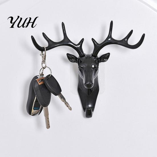 Entryway Hooks Deer Head Wall Hook, Adhesive Antler Decorative Hanger, Modern Stable Load Bearing Plastic Mount Organizer for Home Kitchen And