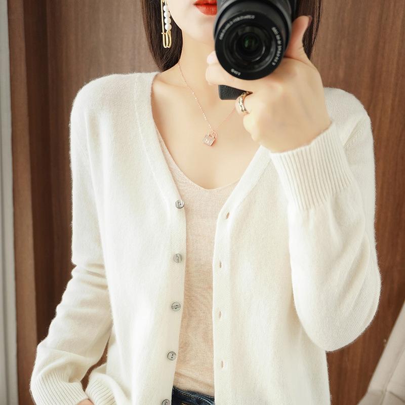 Women's Fashion Casual Fall Winter Solid Color Print Long Sleeve V Neck Women's Clothing Woolen Knitwear Sweaters