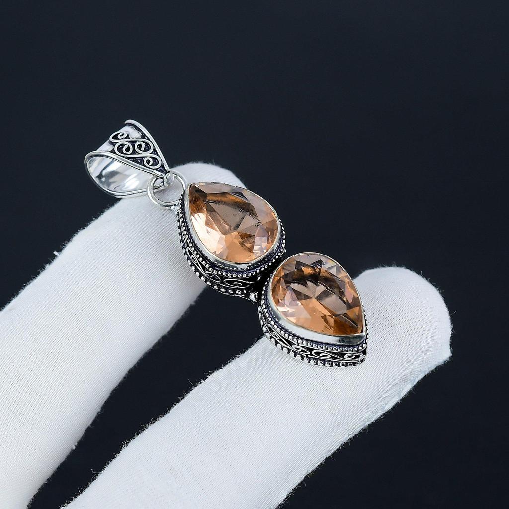 Morganite Gemstone Silver Pendant in 925 Sterling Silver - Handmade Pear Design, Everyday Wear Jewelry Birthday Gift