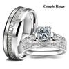 Fashion Couple Rings Exquisite Women Rhinestones Zirconia Rings Set Simple Men Stainless Steel CZ Stone Rings Wedding Zircon