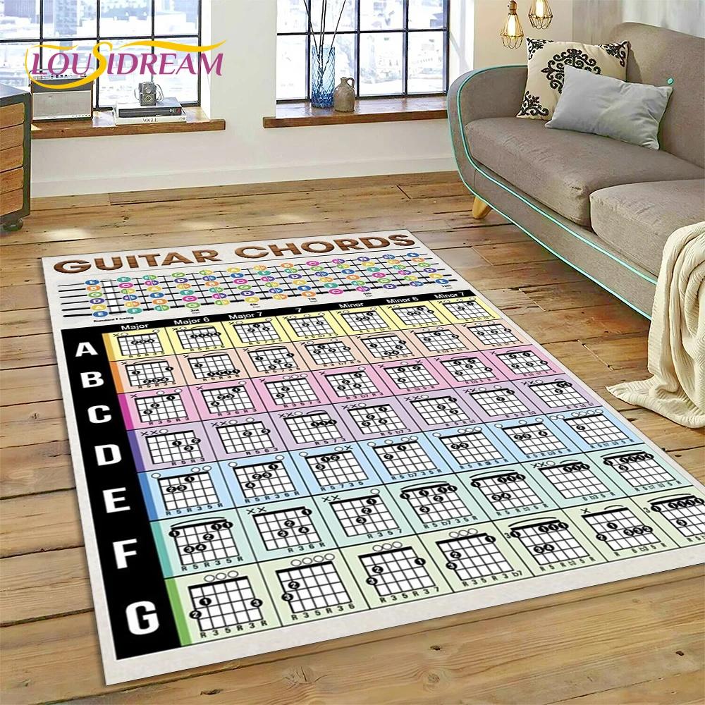 3D Gitaarakkoorden Theorie Grafiek Muziek Tapijt Vloerkleed voor Slaapkamer Woonkamer Huis Sofa Decoratie, Kinderspel Groot Decor Vloermat