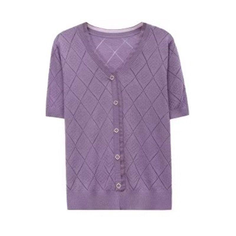 T-shirt Tricoté d'Été à Col en V pour Femmes Pull Tricoté en Soie Glacée Ample et Fin Haut Court