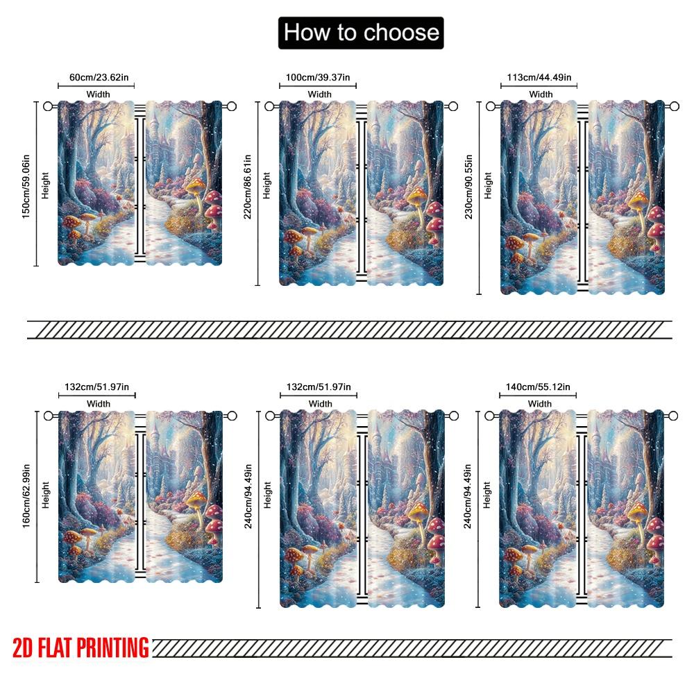 2pcs,2D Plane Printing Creative Curtains Enchanted Winterland Versatile Durable Polyester (without Rod) Decorations For Home