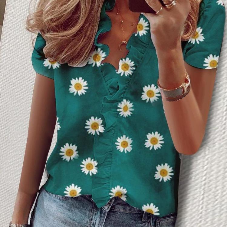 Spring and Summer New Short Sleeve Ruffle Shirt Fashion Women Blouse