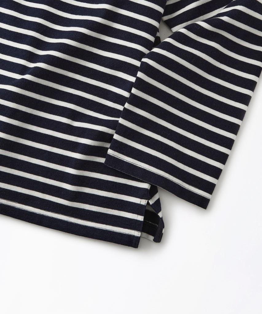 OUTSTANDING Stripe Boat Neck Long Sleeve Tee_Navy/Ivory