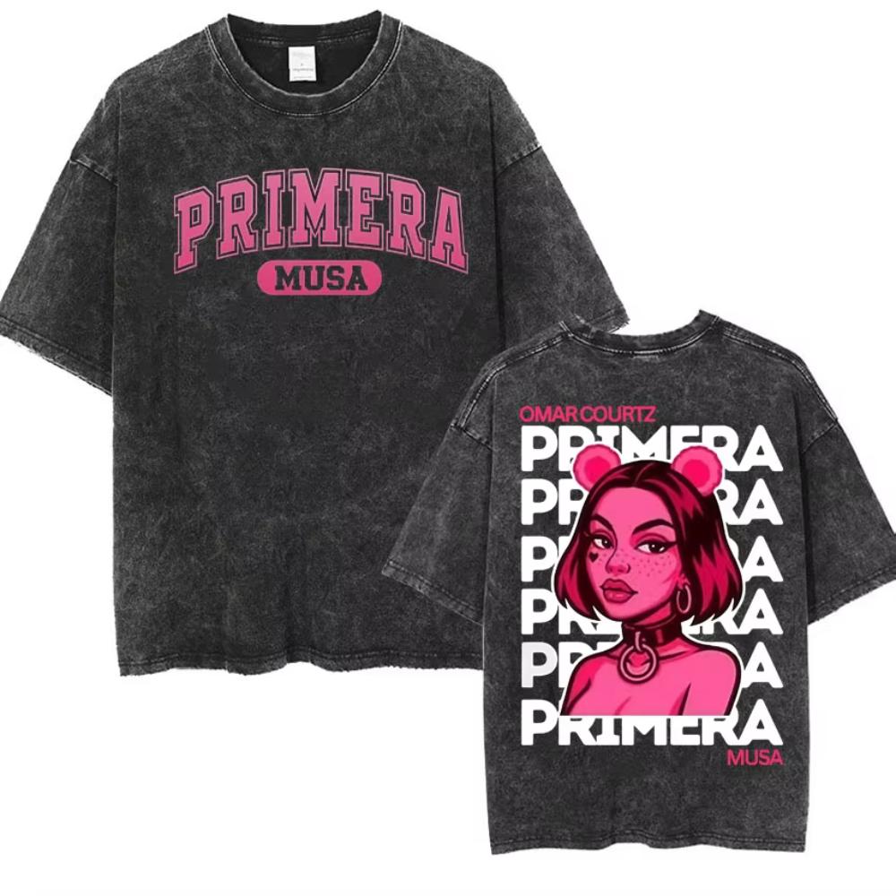 Rapper Omar Courtz Primera Musa World Tour T Shirts Men Women Fashion Gothic Hip Hop Tshirt Vintage Washed Short Sleeve Tshirt