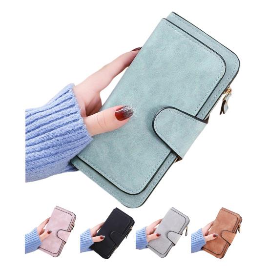Damen Lange Geldbörse Geldbörse mit großer Kapazität mit Reißverschlusstasche 16 Kartenfächer Ausweisfach Kunstleder Reise-Clutch-Geldbörse für Bargeldmanagement