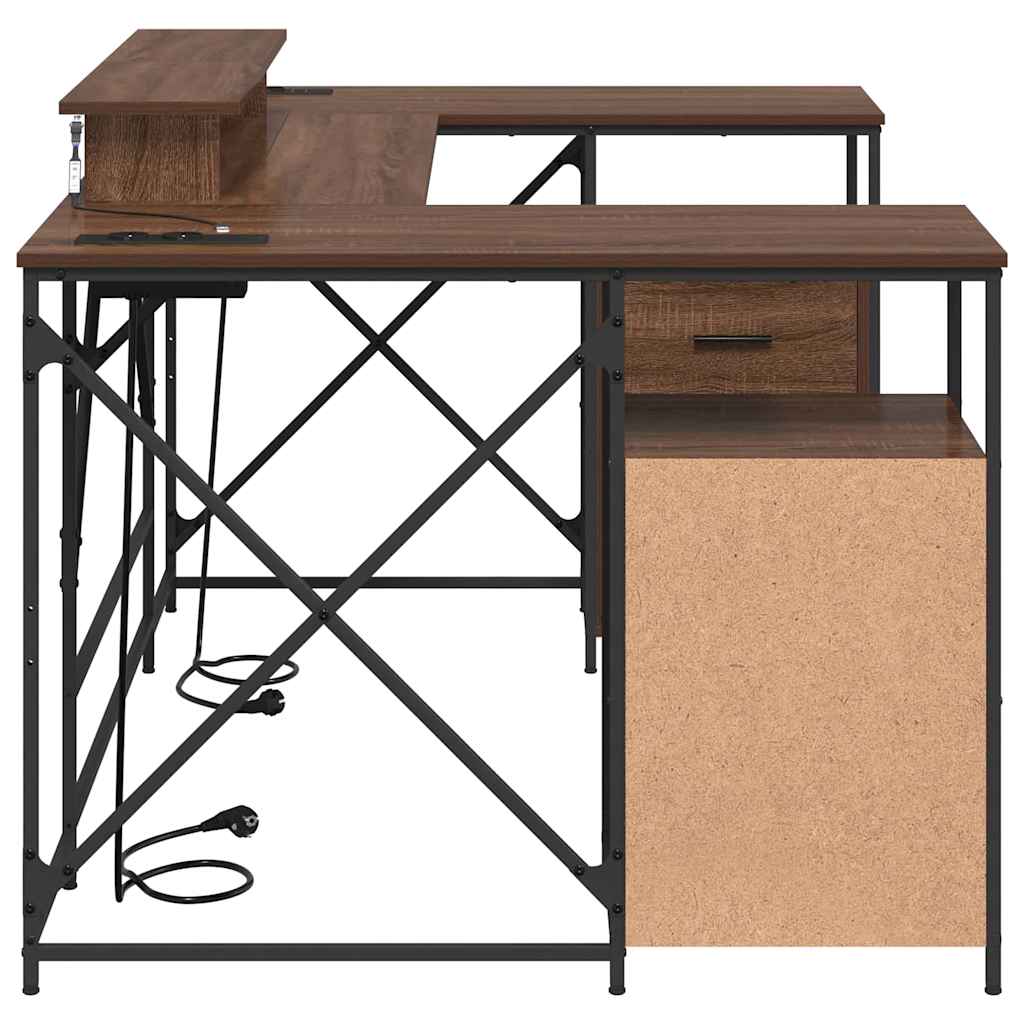 Desk with Shelf Brown Oak Effect 182 X 101 X 87.5 Cm