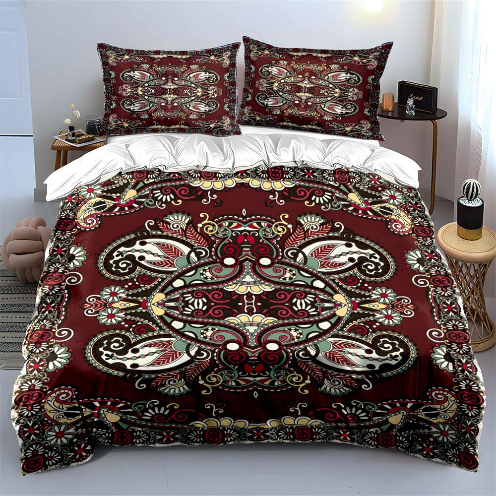 Floral Paisley Burgundy Pattern Bedding Duvet Cover Set (1*Duvet Cover 2*Pillowcases, without duvet insert)