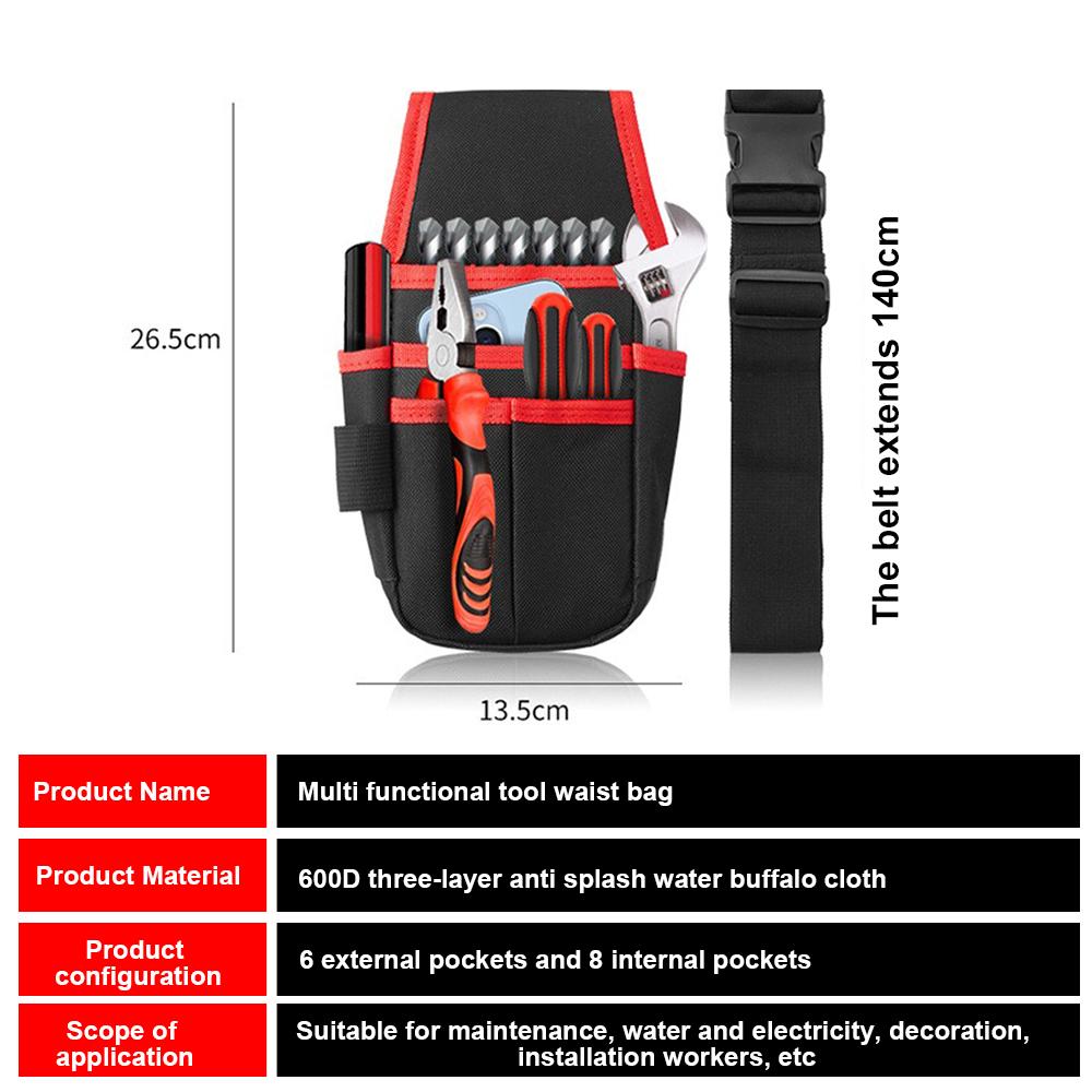 Werkzeug-Hüfttasche mit mehreren Taschen, wasserdichtes Holster, Elektrowerkzeug, Elektriker-Toolkit, Bohrer-Hüfttasche, Schraubendreher, Hardware-Organizer