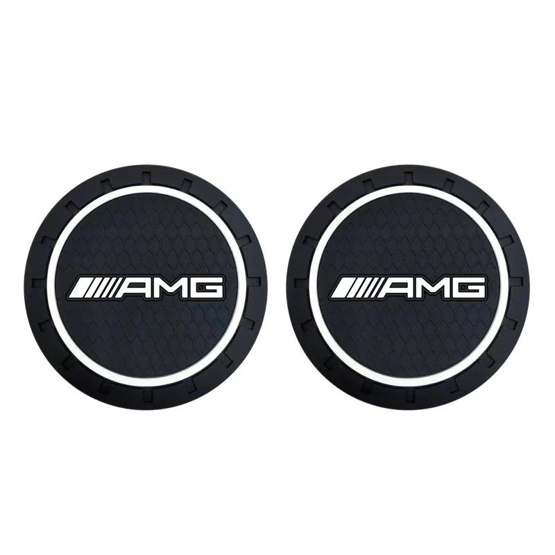 WSDYN1 Hot 2026 New For Benz 2pcs Silicone Car Coaster Water Cup Bottle Non Slip Pad Anti-Slip Mats For Mercedes Benz AMG C200 C260 C30