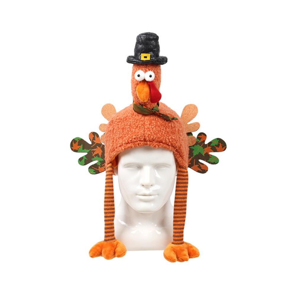 Adorable Cartoon Thanksgiving Turkey Hat Handmade High-top Halloween Cosplay Costume Orange Thanksgiving Cap