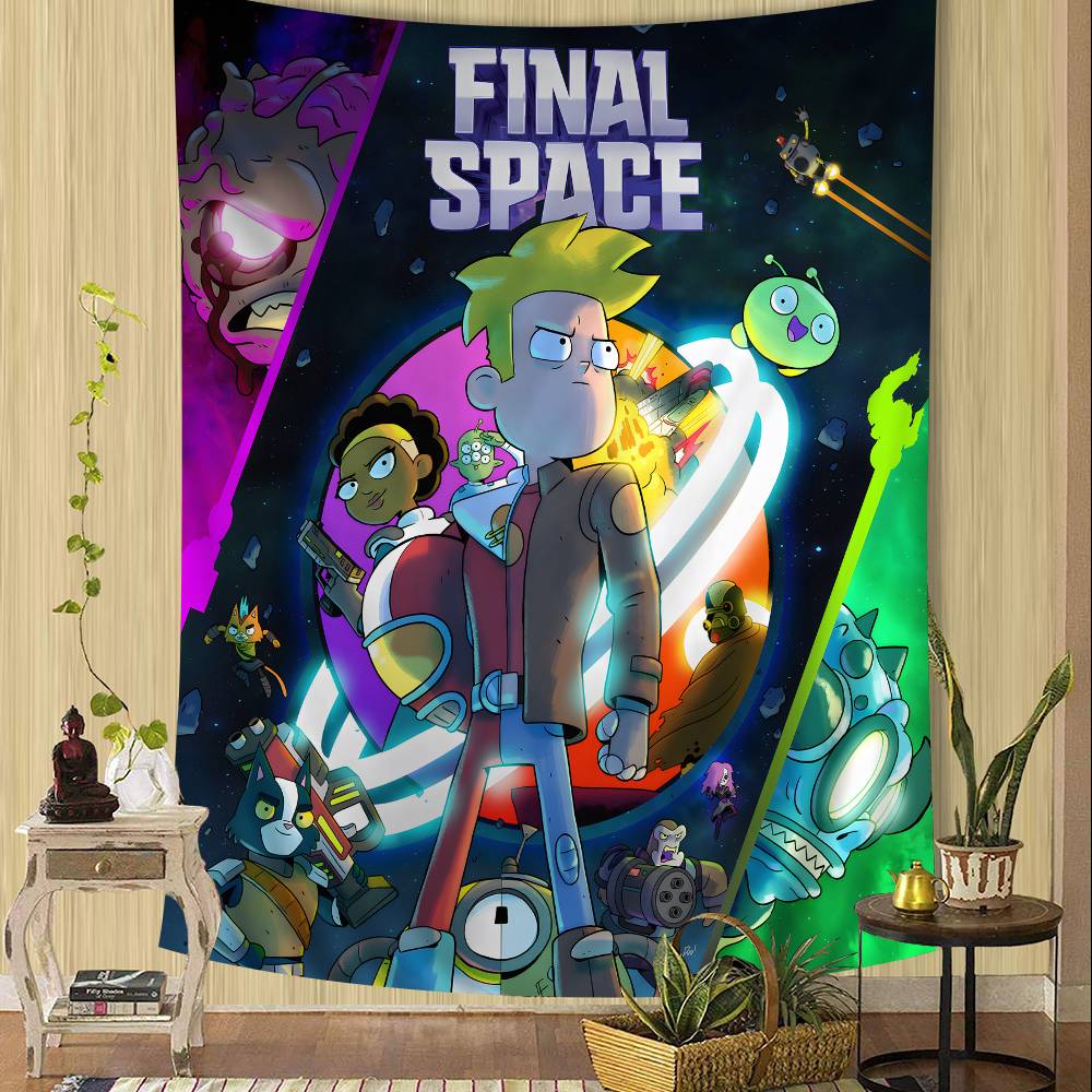Final Space Cartoon Anime Bunte Wandteppiche Wandbehänge Bohemian Wandteppiche Mandala Wandbehänge Laken