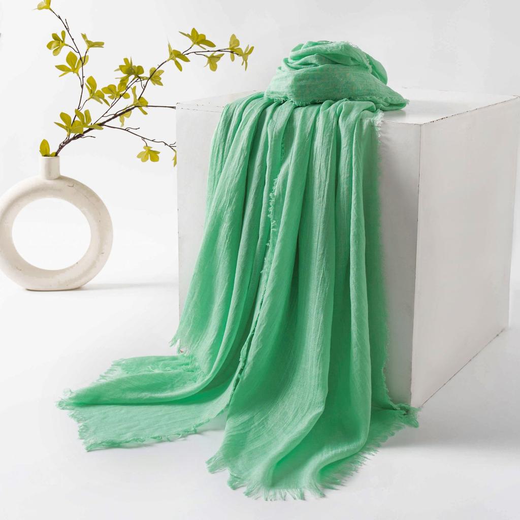 Pure Color Cotton-linen Scarf/cape, High-end Feel, Thin, Long, Versatile, Sun Protection, Casual, Simple Design with Slightly Frayed Edges.