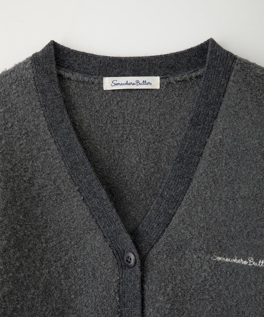 Sseomweeobeoteo Rima Boucle V-Neck Cardigan - Charcoal
