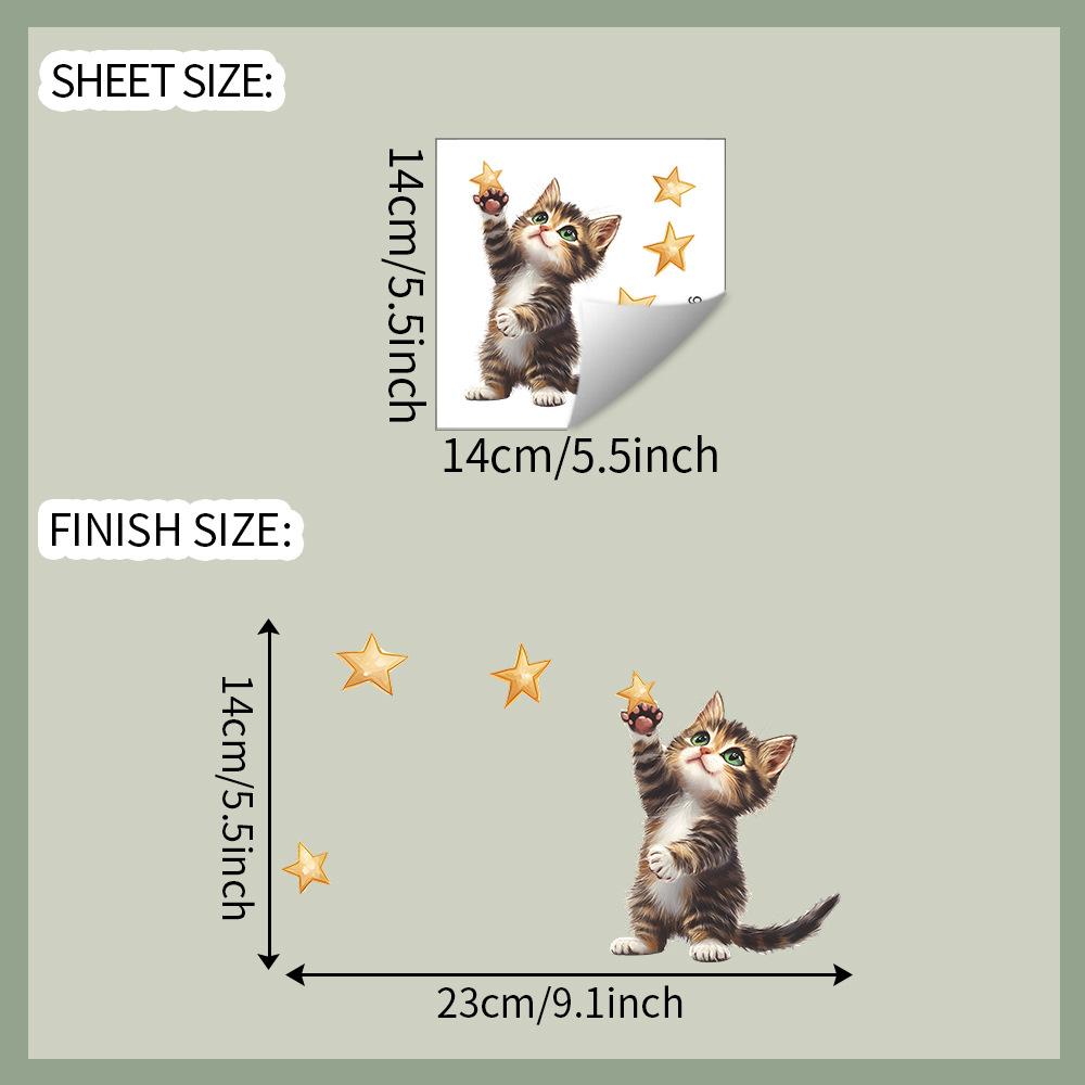 Cartoon Kitten Reaching for Stars Switch Plate Sticker for Bedroom Living Room Wall Decor Removable Decal