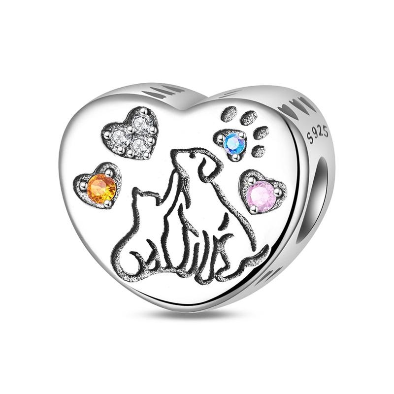 Dogs Pet Charm Bead Charms Copper Heart Shaped Pink Zircon Claws Pendants Compatible With Authentic Bracelets Fine Do It Yourself Birthday Jewellery G