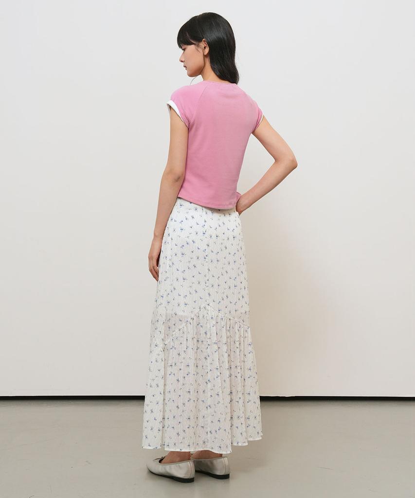 General Idea Flower Shirred Maxi Skirt [White] / Gf2Lsk521