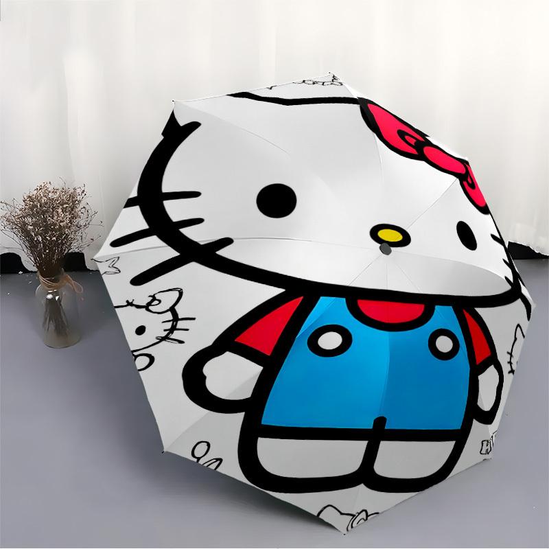 1 pièce Parapluie de voyage compact Hello Kitty à ouverture/fermeture automatique, armature solide à 8 baleines pour hommes et femmes S1222011