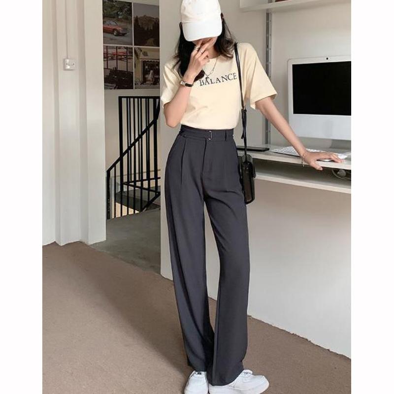 Summer Women's Casual Pants Leg Pant Elegant Office Lady High Waist Loose Trousers