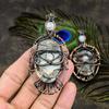 Natural Malinga Jasper, Moonstone Gemstone Copper Wire Wrap Pendant 3.66" S5e13